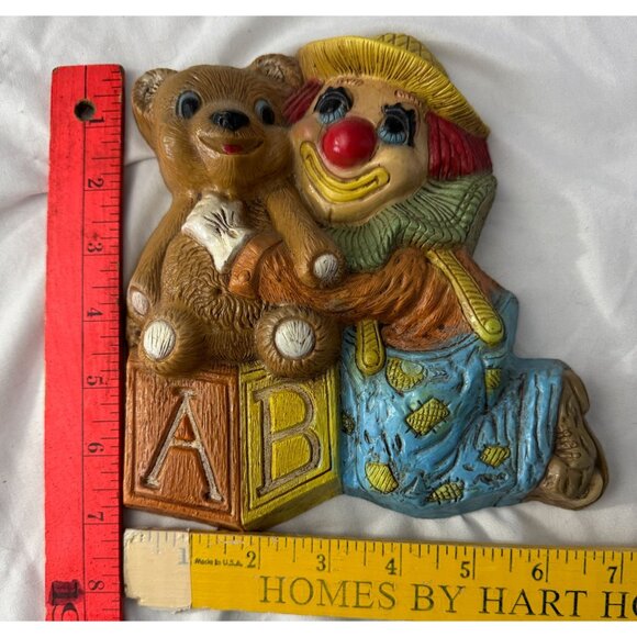 Clown & Teddy Bear Wall Plaque Nursery Decor 8 x 7" - Picture 3 of 3